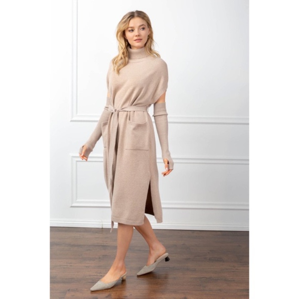 J.ING “Harlow” Knit Dress with Sleeves in Tan